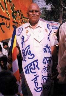 Towards Buddhism: a Hindu Dalit dresssed up to say he is going to Delhi to receive deeksha